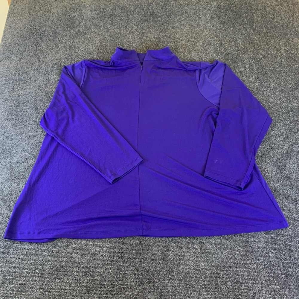 Susan Graver Shirt Womens 3X Purple Stretch Ruched Back Mock Neck Quarter Zip